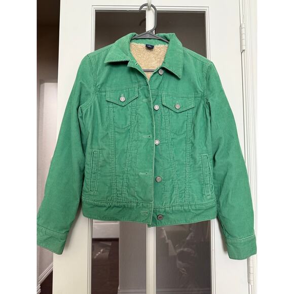 Old Navy Y2K Kelly green Sherpa lined corduroy trucker jacket XS - Picture 1 of 8
